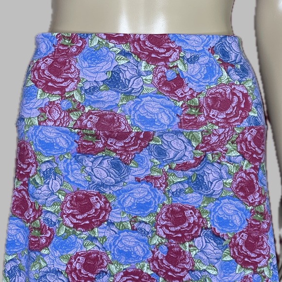 Lovely Lularoe Azure Rose Print Wide Band Circle Skirt Size Large - Picture 2 of 5